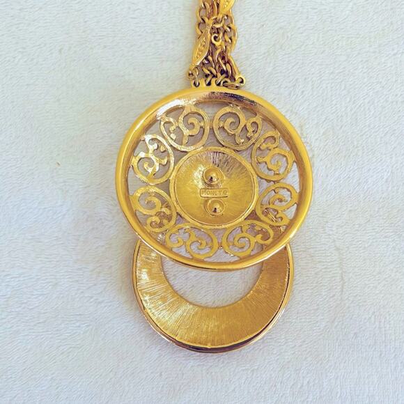 Vintage MONET 70's Doorknocker Style Double Chain Pendant Necklace, Door Knocker - Picture 6 of 13